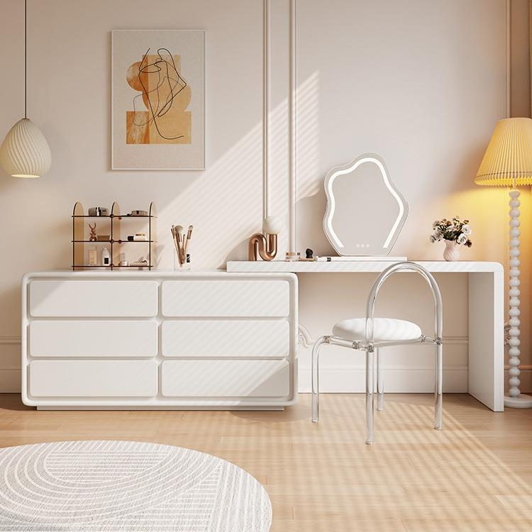 奶油风梳妆台卧室现代简约书桌化妆台一体法式轻奢网红斗柜化妆桌