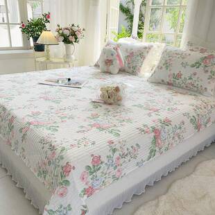 纯棉床盖三件套韩版花边榻榻米夹棉垫子加厚防滑双面绗缝加大床单