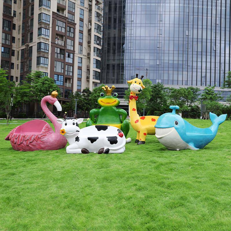 玻璃钢仿真动物座椅雕塑户外公园林孔雀请我奶牛天鹅坐凳装饰摆件