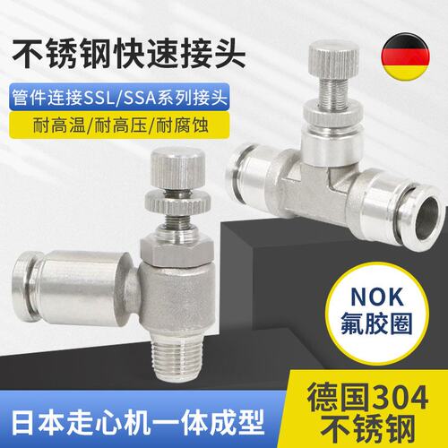 304不锈钢快速接头气管单向阀接头SL调节气阀快拧节流阀SL8-01/02