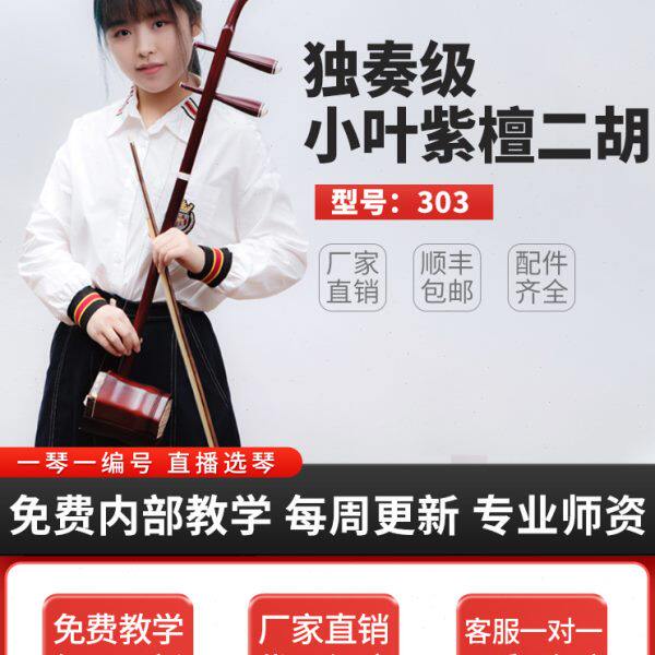 汉韵二胡厂家手工制作演奏乐器专业老人小叶紫檀优质学习型号303