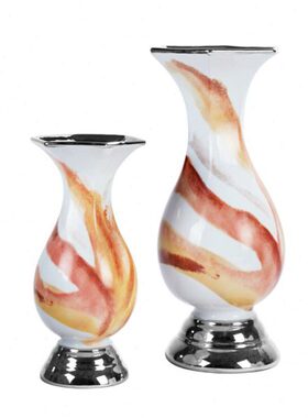 红橙色陶瓷罗藤赛尔花瓶宽口弧形花器插花摆件欧式客厅样板房饰品