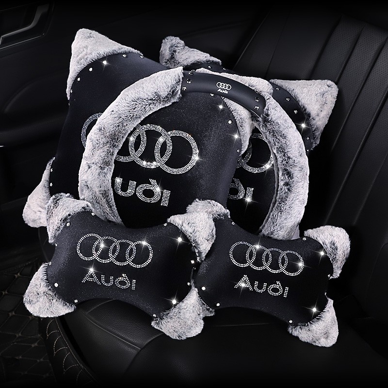 A4L A6L Qm3 Q5L Q7汽车头枕护颈枕车载冬季短毛绒腰靠抱枕