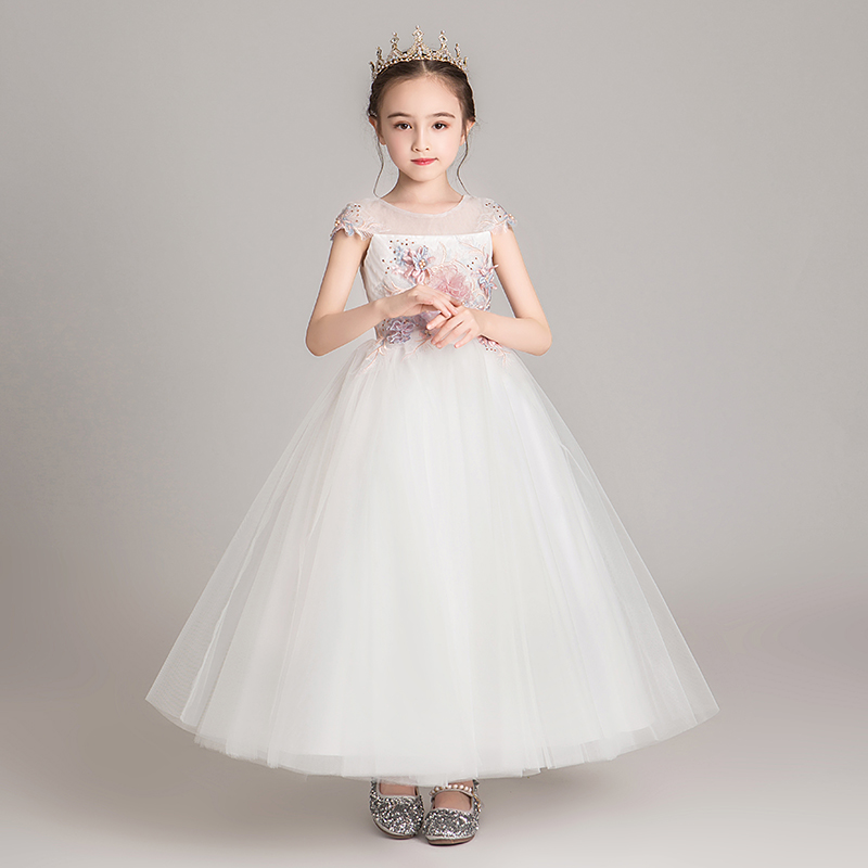 小女孩礼服公f主裙女童走秀洋派花童主持人儿童钢琴演出服表演白