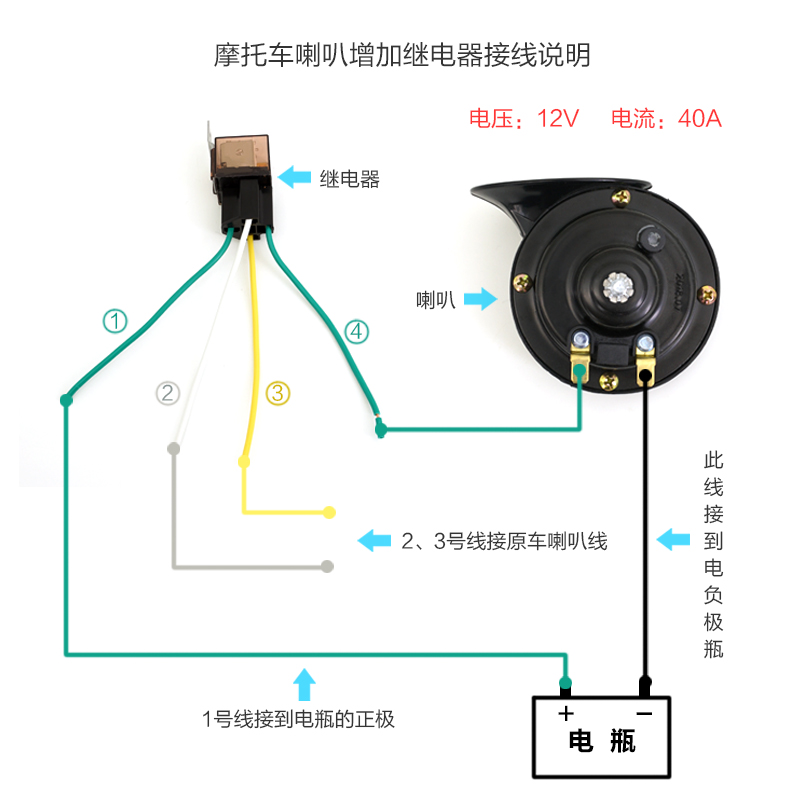 12V24v蜗牛喇叭电压汽车通用改装继电I器线蜗牛喇叭盆形喇叭控制