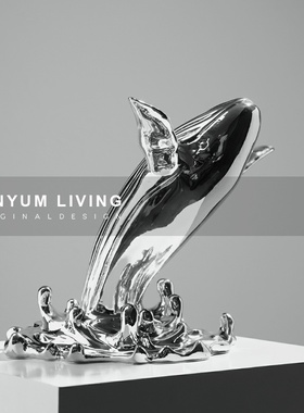 轻奢高级感电镀鲸l鱼动物摆件客厅民宿装饰创意工艺品家居饰品