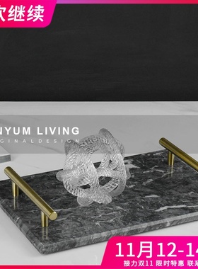 轻奢家居软装饰品桌面摆件样板房间金M属把手托盘收纳盘摆设