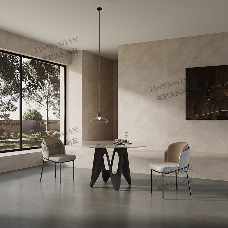 芬纳亚 意式黑胡桃p极简艺术餐桌实木圆饭桌(eic几何)