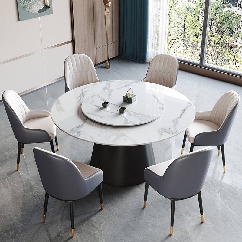 新款现代简约餐桌椅组合家用小户型圆形吃饭意式轻奢加厚岩板桌