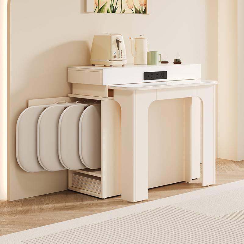 奶油风岛台岩板餐桌家用2025新款现代简约小户型客厅伸缩折叠饭桌