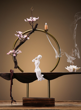 中式家居玄关客厅电视柜办公室软装F倒流香创意木头香薰装饰摆件