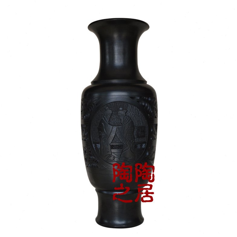 陶山黑陶　陶瓷陶艺品工艺品摆件　复古装饰摆件　敞口典故瓶