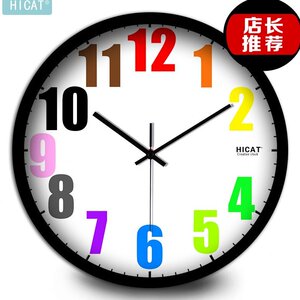 HICAT疯小猫十二颜色简约挂钟卧室客厅教室百搭电子精英石英钟表