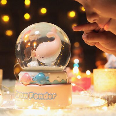 海豚水晶球八音盒旋转带雪花天空之城机芯音乐盒女生儿童生日礼物