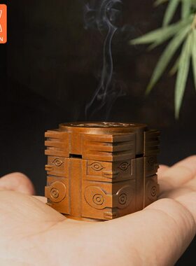 庆松堂苏工铜炉名家胡庆松制玉琮熏炉复古紫铜摆件收藏把玩熏香炉