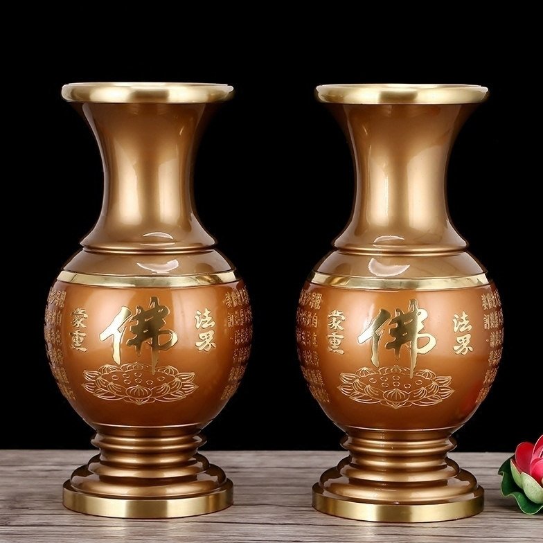 涛羽铜制插花花瓶 供佛家用室内客厅心经花瓶观音瓶净水瓶供花瓶