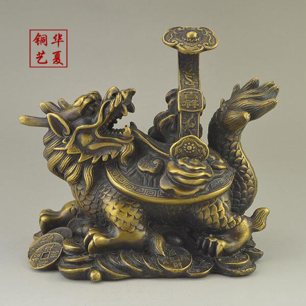 家居摆件仿古纯铜龙头龟黄铜招财龙龟办公室桌面客厅玄关工艺品