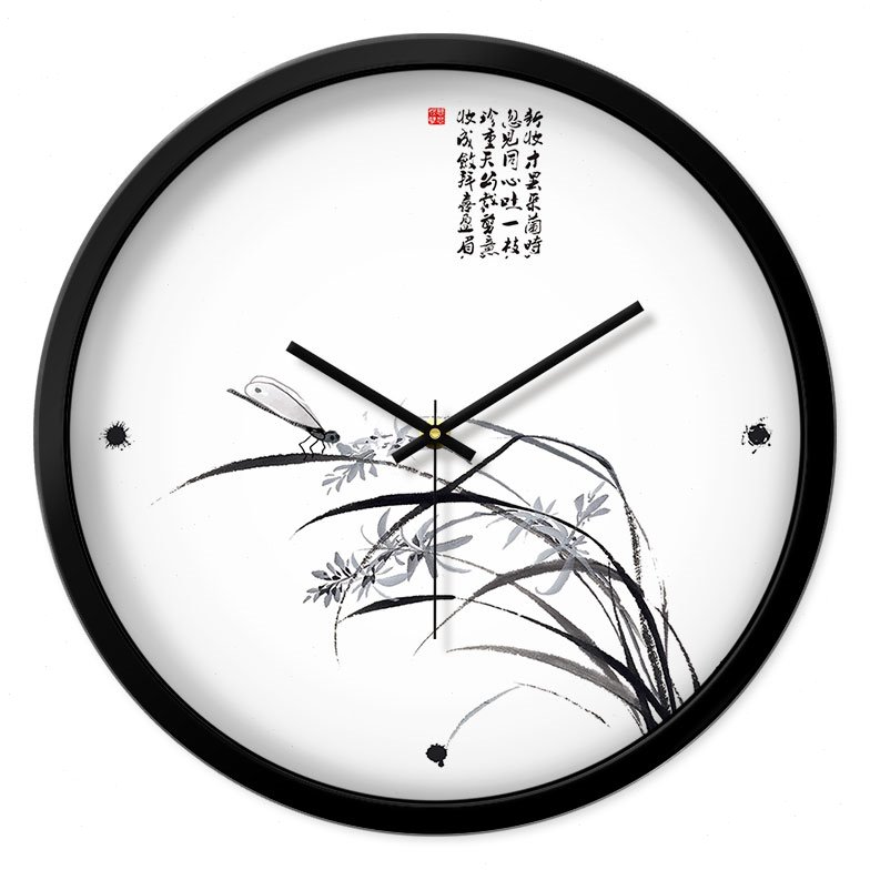 摩门时尚中国风挂钟水墨国画钟表客厅创意卧室书房静音现代电子钟