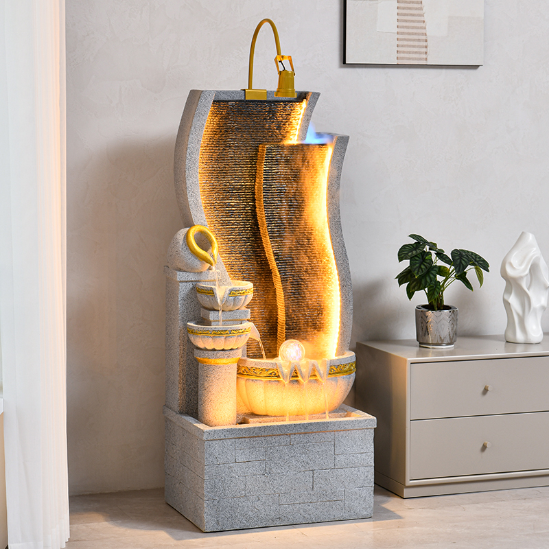 欧式流水喷泉客厅加湿器玄关落地摆件招财L室内轻奢循环水景观装