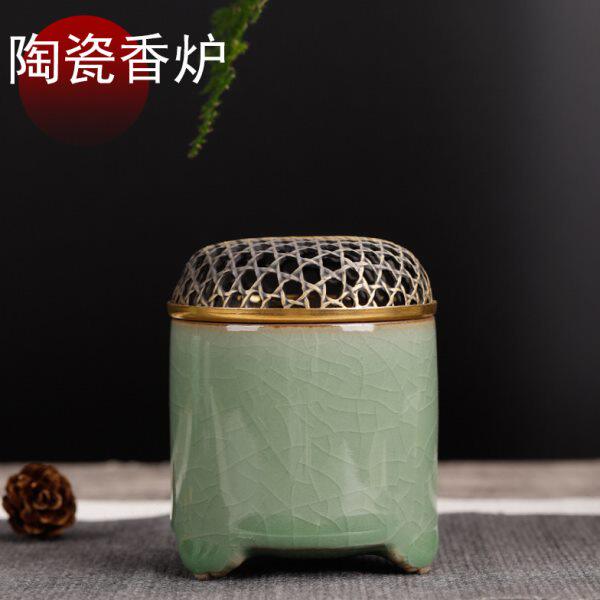 陶瓷开片品香杯闻香杯空熏杯带盖熏香炉香道用品用具龙泉梅子青天