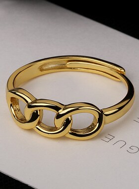 S925银 欧美几m何扭转拼接型戒指 is创意圆圈三环相扣开口指环女