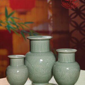 龙泉青瓷花瓶陶瓷摆件客厅插花中式纯手工高端瓷器赏瓶大号瓷瓶