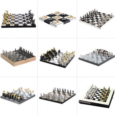 现代轻奢象棋摆件样板间艺术装饰品家居工艺品西洋黑白国际象棋