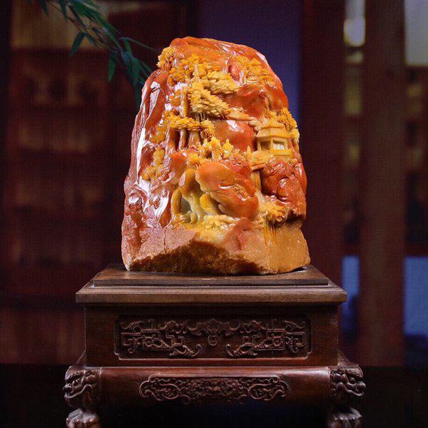 福建寿山石山里恒岳深秋摆件办公小装饰客厅摆设俏色手作浮雕工艺