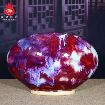 禹州钧瓷摆件中式简约家居客厅玄关博古架陶瓷装饰摆设窑变来福石
