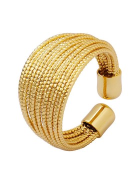 开口几何型时尚不掉n色多层线条半圆圈戒指女欧美铜镀金is饰品