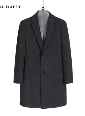 LAOUL DUFFY中灰大翻领中长款大衣秋冬绅士休闲男款外套DD17419A