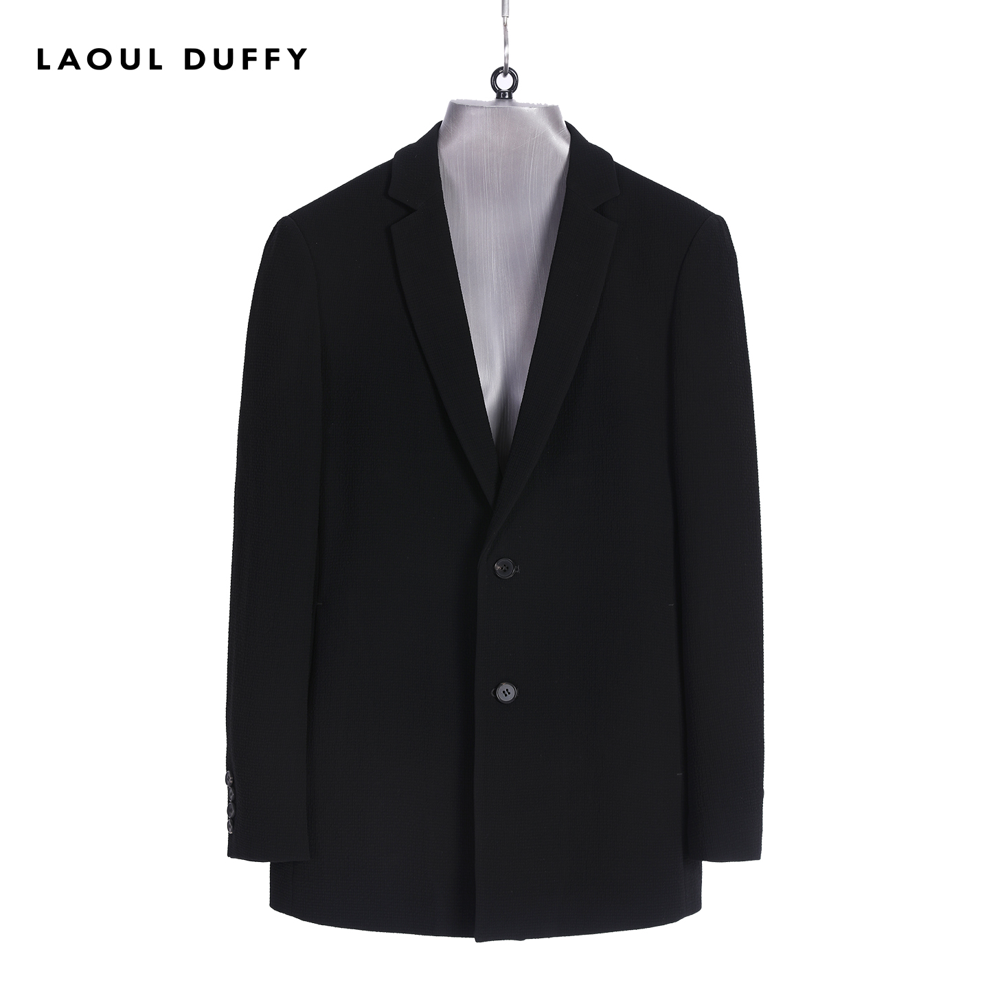 LAOUL DUFFY黑色肌理偏正装西服秋冬加厚休闲纽扣款男装DV17150A