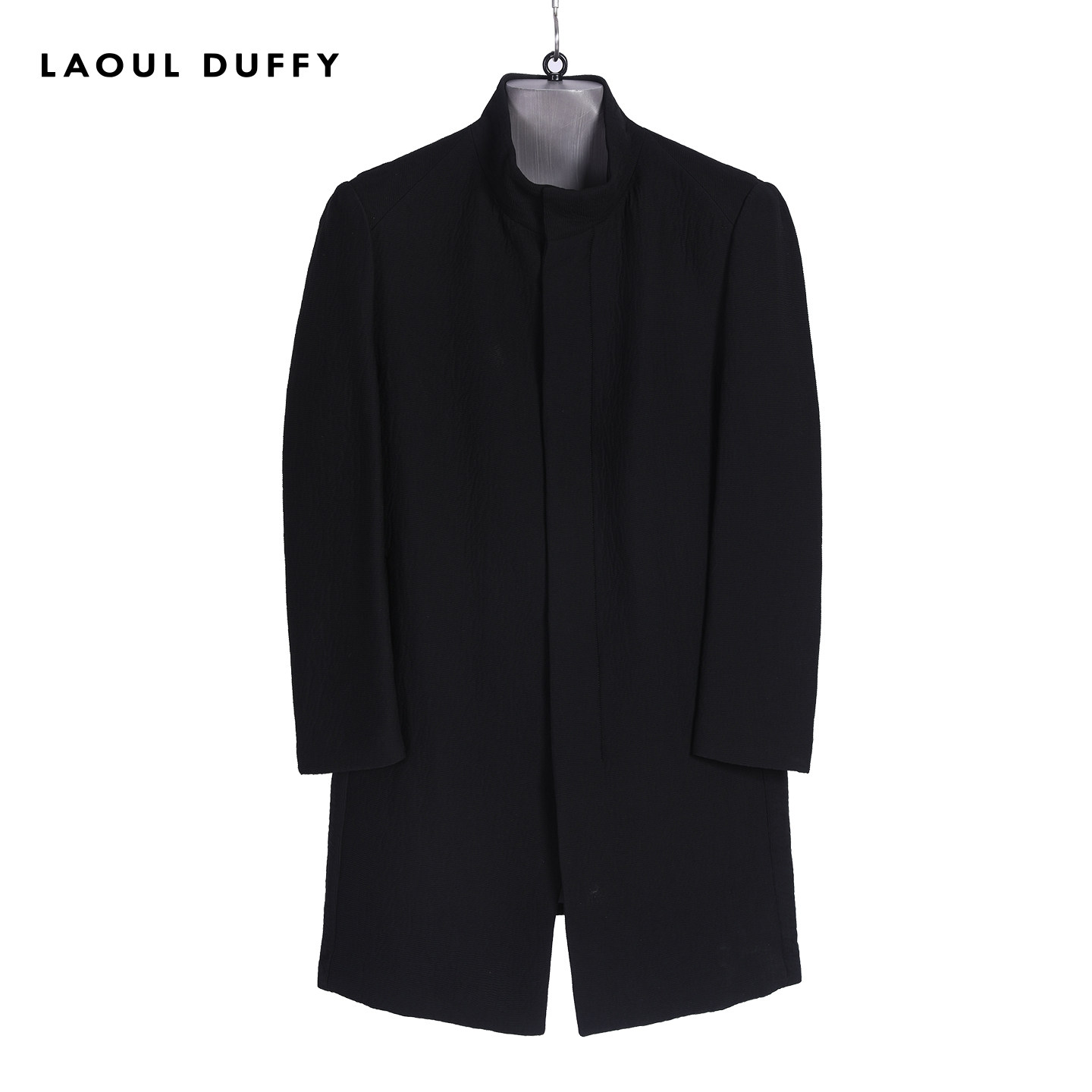 LAOUL DUFFY黑色立领中长款风衣休闲正装拉链新秋冬男款DF17386A