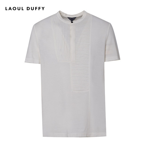 LAOUL DUFFY白色天丝棉麻针织T恤男款夏季舒适透气上衣DT17223A