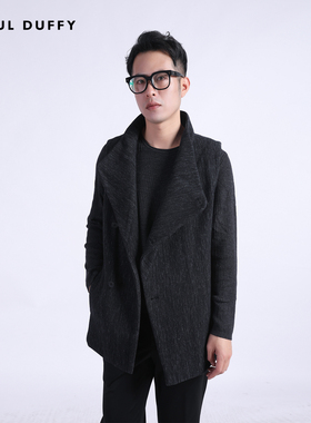 LAOUL DUFFY黑色机理斜门襟马甲DJ19408A