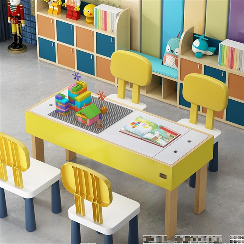 实木儿童积木桌折叠学习桌大小颗粒多功能益智收纳书桌手工写字桌