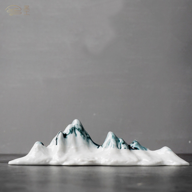 中式手工假山陶瓷雕塑摆件枯山水装饰工艺品镇纸瓷山笔架笔搁桌面