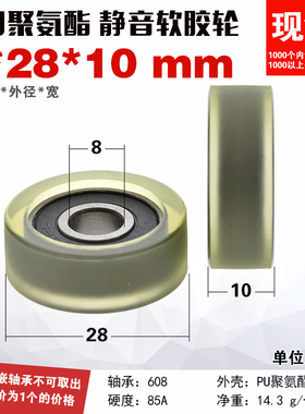 PU60828-10包胶轴承滑轮导轮压轮自动化设备输送带软胶轮8*28*10