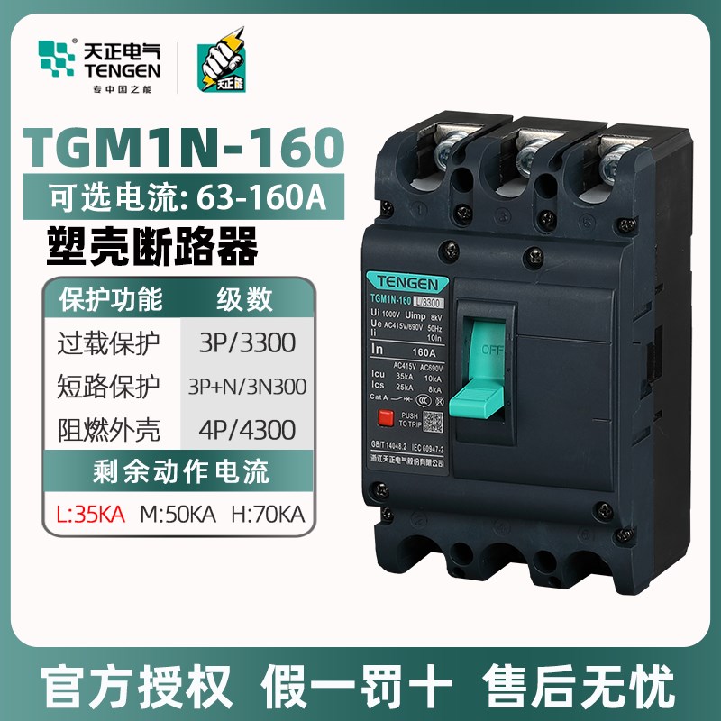 天正塑壳断路器TGM1N-160L/3300三相三线四线4300空气开关160A125