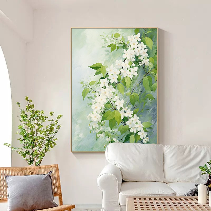 现代简约客厅花卉植物装饰画法式奶油风玄关挂画轻奢小清新落地画图片
