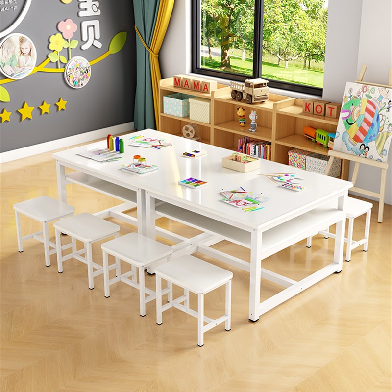 幼儿园小学生手工桌培训班书法美术绘画桌钢化玻璃桌画室桌椅组合