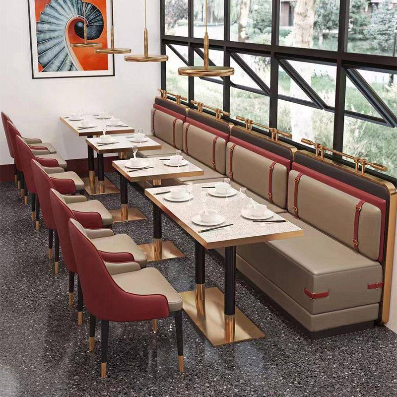 不锈钢轻奢卡座沙发美食广场商场连锁餐厅烤肉店靠墙卡座桌椅组合