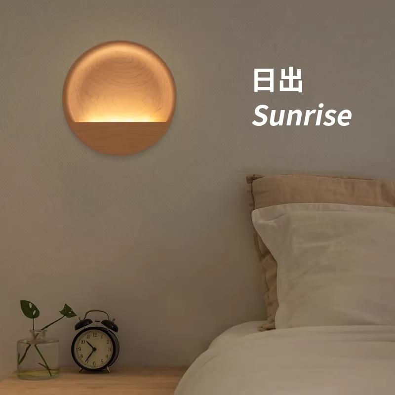 全光谱壁灯设计师圆木极简护眼床头灯复古过道走廊客厅背景墙灯具