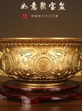 纯铜聚宝盆摆件实心黄铜双耳如意聚宝盆招财米缸家居店铺开 业礼