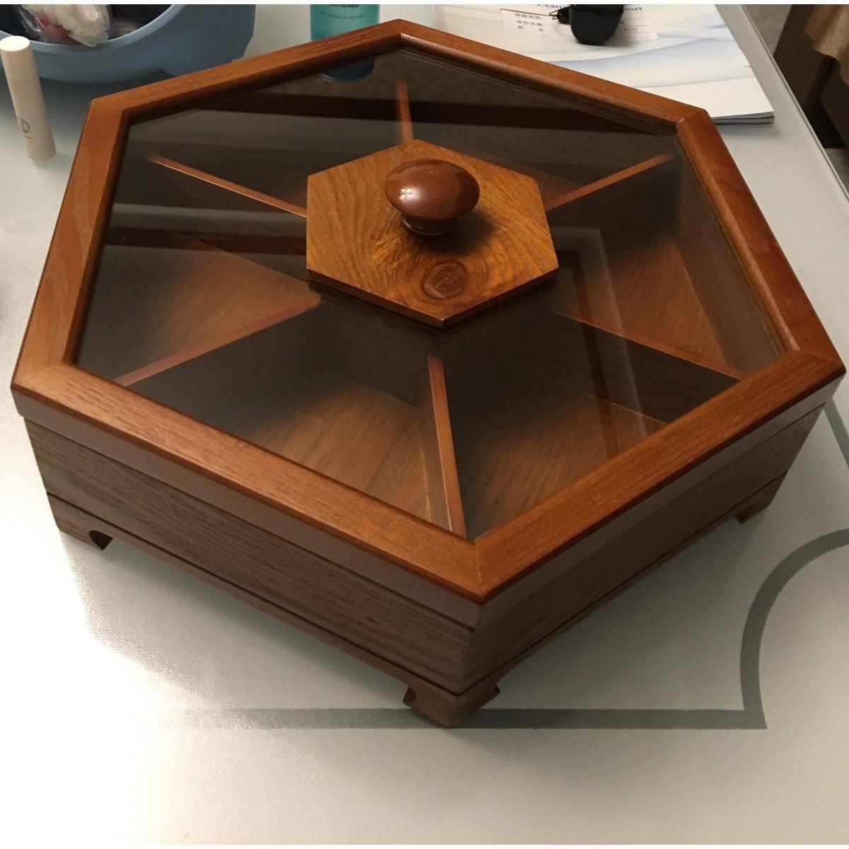 实木质创意中式果盘干果盘干果盒糖果分格带盖子高档彷古木制瓜子