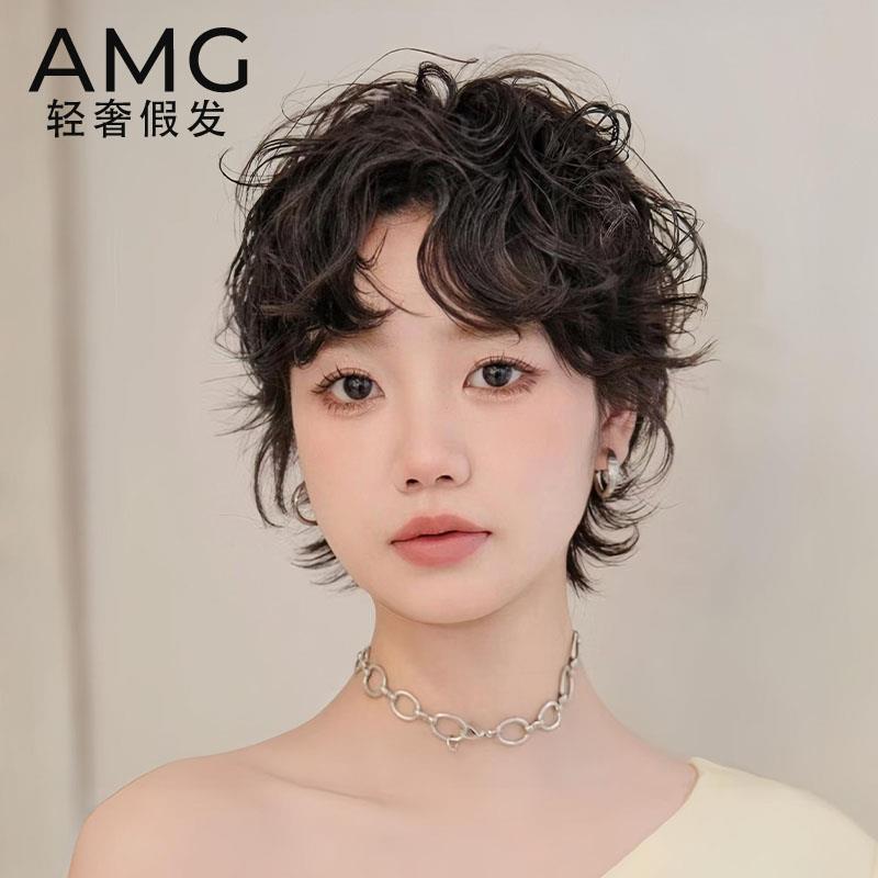 假发女短发全头套全真发微烫卷夏季轻薄永久短卷发自然假发套