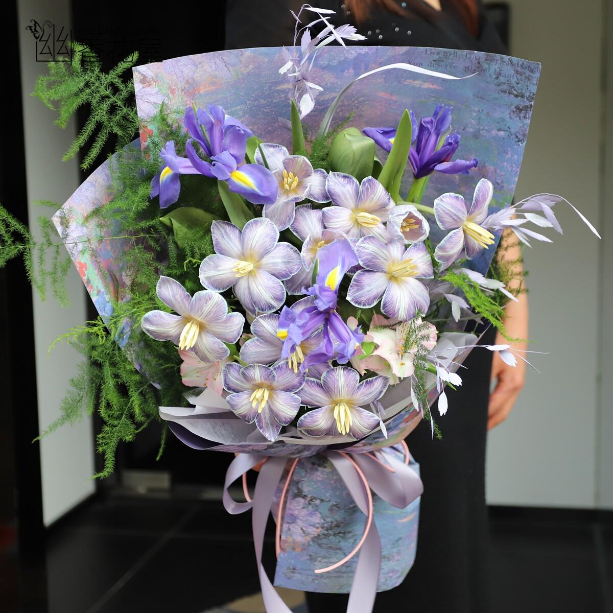 上海鲜花同城速递进口郁金香鸢尾混搭花束生日武汉店配送女友礼物