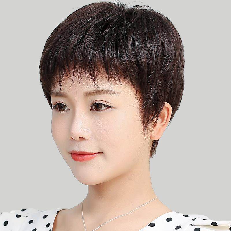 假发全头套女真人发丝短发真发中老年妈妈款假发套女士自然OL时尚