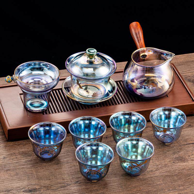 贝彩烧玻璃功夫茶具套装耐热公道杯茶漏家用高档泡茶三才茶碗茶杯