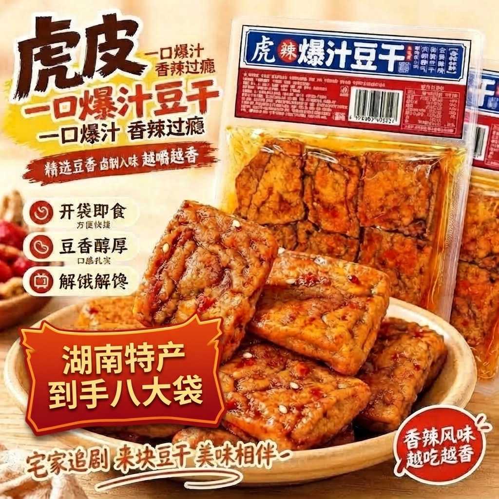 湖南特产【超值8大袋】爆汁虎皮豆腐干下午茶追剧宵夜下酒解馋-J